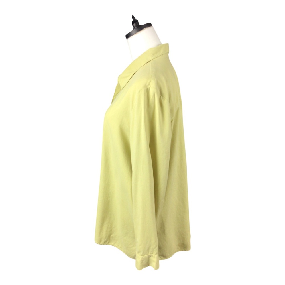 J. Jill Lime Yellow Green Button-Up Tunic Shirt 100% Silk Lagenlook - Picture 2 of 10